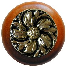 Notting Hill Cabinet Knob Chrysanthemum-Cherry Brite Brass 1-1-2" diameter - cabinetknobsonline