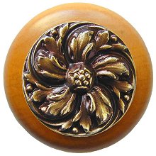 Notting Hill Cabinet Knob Chrysanthemum-Maple Antique Brass  1-1-2" diameter - cabinetknobsonline