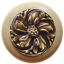 Notting Hill Cabinet Knob Chrysanthemum-Natural Antique Brass 1-1-2" diameter - cabinetknobsonline