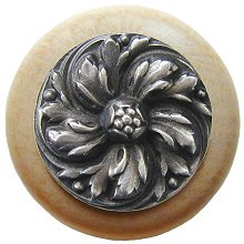 Notting Hill Cabinet Knob Chrysanthemum-Natural Antique Pewter  1-1-2" diameter - cabinetknobsonline