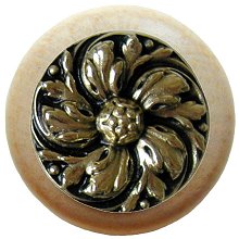 Notting Hill Cabinet Knob Chrysanthemum-Natural Brite Brass 1-1-2" diameter - cabinetknobsonline