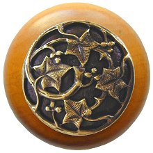 Notting Hill Cabinet Knob Ivy with Berries-Maple Antique Brass 1-1-2" diameter - cabinetknobsonline