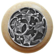 Notting Hill Cabinet Knob Ivy with Berries-Natural Antique Pewter 1-1-2" diameter - cabinetknobsonline