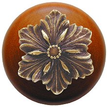 Notting Hill Cabinet Knob Opulent Flower-Cherry Antique Brass 1-1-2" diameter - cabinetknobsonline