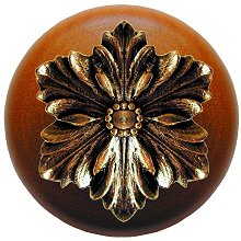 Notting Hill Cabinet Knob Opulent Flower-Cherry Brite Brass 1-1-2" diameter - cabinetknobsonline