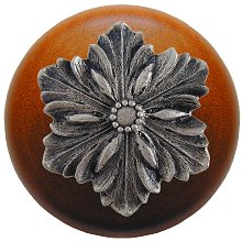 Notting Hill Cabinet Knob Opulent Flower-Cherry Satin Nickel 1-1-2" diameter - cabinetknobsonline