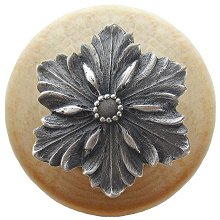 Notting Hill Cabinet Knob Opulent Flower-Natural Antique Pewter  1-1-2" diameter - cabinetknobsonline