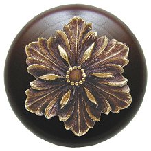 Notting Hill Cabinet Knob Opulent Flower-Dark Walnut Antique Brass 1-1-2" diameter - cabinetknobsonline
