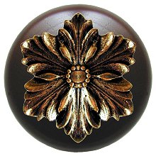 Notting Hill Cabinet Knob Opulent Flower-Dark Walnut Brite Brass  1-1-2" diameter - cabinetknobsonline