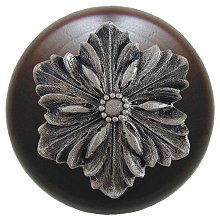 Notting Hill Cabinet Knob Opulent Flower-Dark Walnut Satin Nickel 1-1-2" diameter - cabinetknobsonline