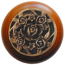 Notting Hill Cabinet Knob Saratoga Rose-Cherry Antique Brass 1-1-2" diameter - cabinetknobsonline