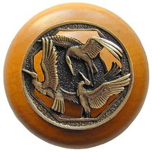 Notting Hill Cabinet Knob Crane Dance-Maple Antique Brass 1-1-2" diameter - cabinetknobsonline