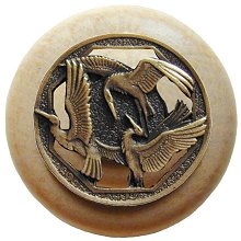 Notting Hill Cabinet Knob Crane Dance-Natural Antique Brass 1-1-2" diameter - cabinetknobsonline