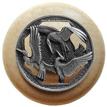 Notting Hill Cabinet Knob Crane Dance-Natural Antique Pewter 1-1-2" diameter - cabinetknobsonline