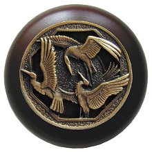 Notting Hill Cabinet Knob Crane Dance-Dark Walnut Antique Brass 1-1-2" diameter - cabinetknobsonline