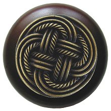 Notting Hill Cabinet Knob Classic Weave-Dark Walnut Antique Brass 1-1-2" diameter - cabinetknobsonline