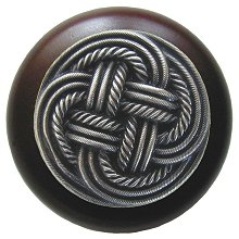 Notting Hill Cabinet Knob Classic Weave-Dark Walnut Antique Pewter 1-1-2" diameter - cabinetknobsonline