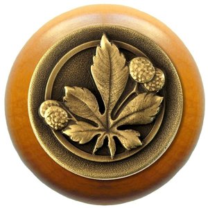 Notting Hill Cabinet Knob Horse Chestnut-Maple Antique Brass 1-1-2" diameter - cabinetknobsonline
