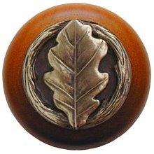 Notting Hill Cabinet Knob Oak Leaf-Cherry Antique Brass 1-1-2" diameter - cabinetknobsonline