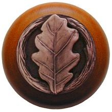 Notting Hill Cabinet Knob Oak Leaf-Cherry Antique Copper 1-1-2" diameter - cabinetknobsonline
