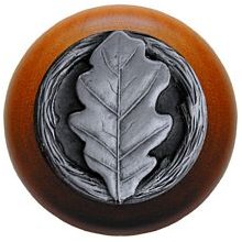 Notting Hill Cabinet Knob Oak Leaf-Cherry Antique Pewter 1-1-2" diameter - cabinetknobsonline
