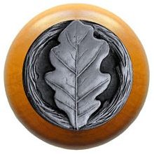 Notting Hill Cabinet Knob Oak Leaf-Maple Antique Pewter 1-1-2" diameter - cabinetknobsonline