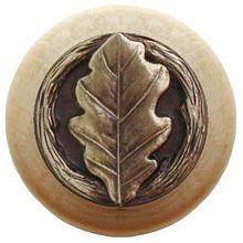 Notting Hill Cabinet Knob Oak Leaf-Natural Antique Brass 1-1-2" diameter - cabinetknobsonline