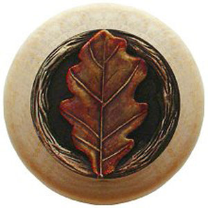 Notting Hill Cabinet Knob Oak Leaf-Natural Brass Hand Tinted 1-1-2" diameter - cabinetknobsonline