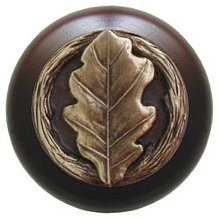 Notting Hill Cabinet Knob Oak Leaf-Dark Walnut Antique Brass 1-1-2" diameter - cabinetknobsonline