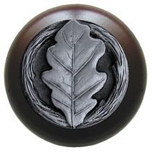 Notting Hill Cabinet Knob Oak Leaf-Dark Walnut Antique Pewter 1-1-2" diameter - cabinetknobsonline