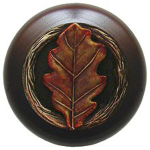 Notting Hill Cabinet Knob Oak Leaf-Dark Walnut Brass Hand Tinted 1-1-2" diameter - cabinetknobsonline