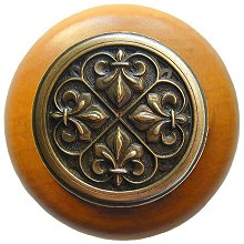 Notting Hill Cabinet Knob Fleur-de-Lis-Maple Antique Brass 1-1-2" diameter - cabinetknobsonline