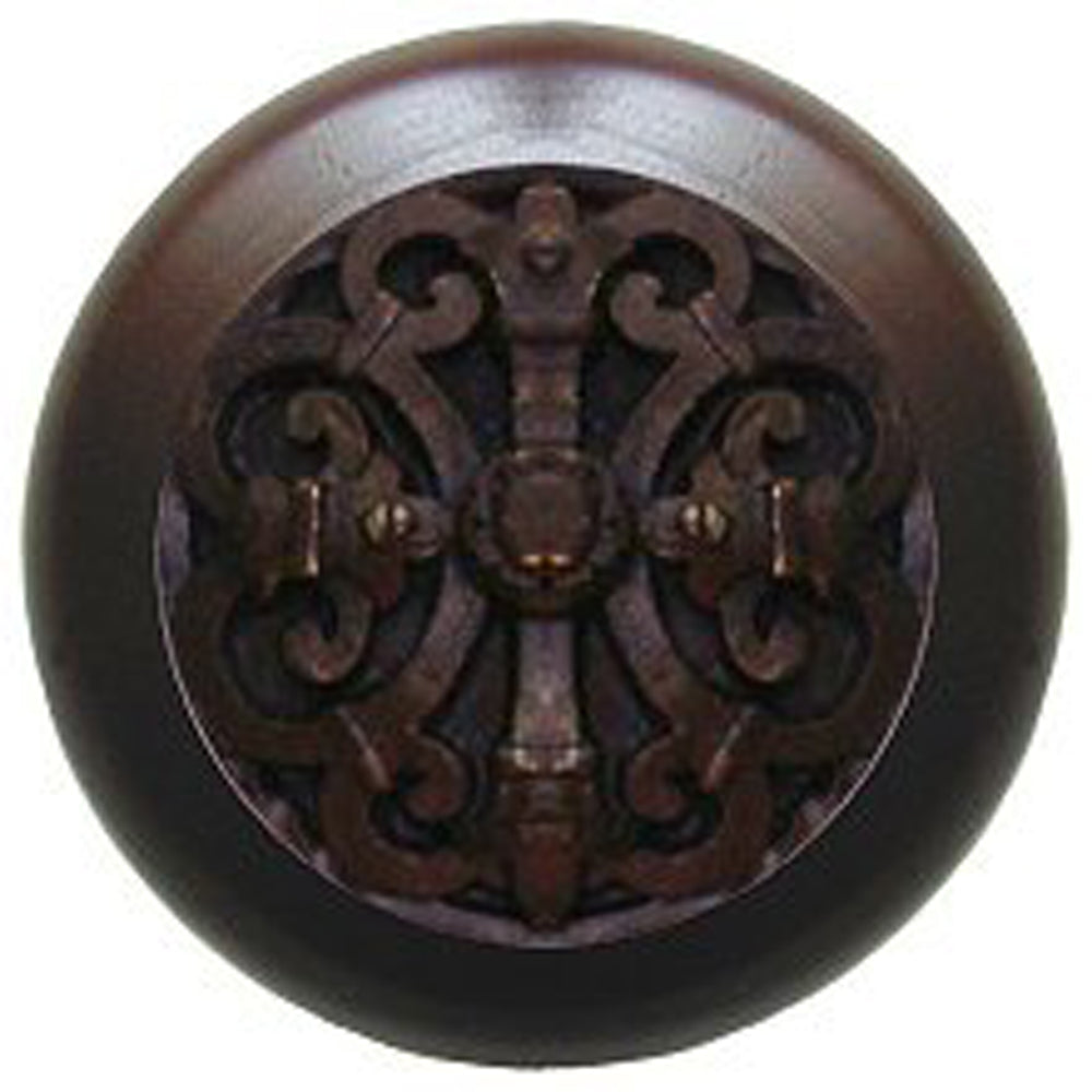 Notting Hill Cabinet Knob Chateau-Dark Walnut Dark Brass 1-1-2" diameter - cabinetknobsonline