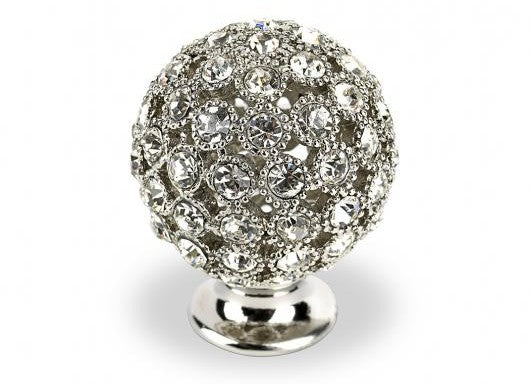 TOPEX DECORATIVE CABINET HARDWARE ROUND SMALL BRIGHT CHROME SWAROVSKI CRYSTALS - cabinetknobsonline