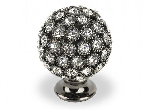 TOPEX DECORATIVE CABINET HARDWARE ROUND SMALL BLACK NICKEL SWAROVSKI CRYSTALS - cabinetknobsonline