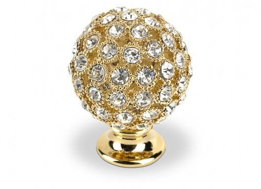 TOPEX DECORATIVE CABINET HARDWARE ROUND SMALL BRIGHT GOLD SWAROVSKI CRYSTALS - cabinetknobsonline