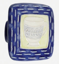 Acorn Manufacturing Large Square Ceramic Blue-Yellow w-Teacup Cabinet Knob - cabinetknobsonline