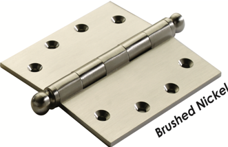Deco & Deco Decorative Button Tip Door Hinges 2-1-2" X 2-1-2" Extruded Solid Brass Hinges Brushed Nickel - cabinetknobsonline