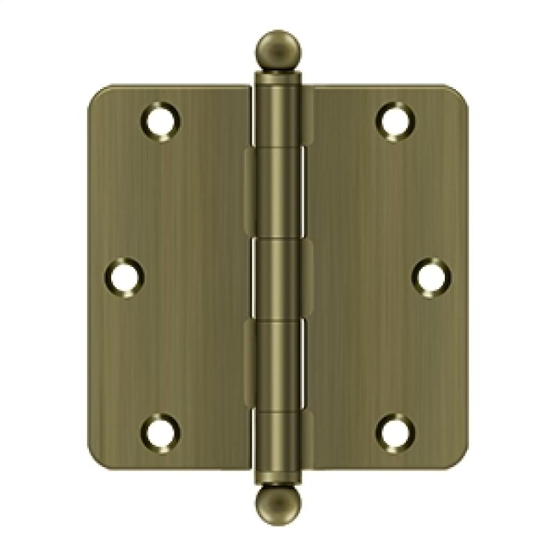 Deltana Architectural Hardware Steel & Stainless Steel Hinges 3 1-2"x 3 1-2"x 1-4" Radius Hinge, w- Ball Tips pair - cabinetknobsonline