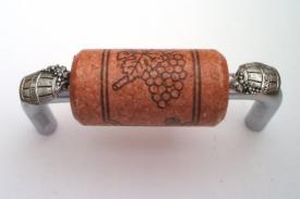 Vine Designs Brushed Chrome Cabinet Handle, cherry cork, silver barrel accents - cabinetknobsonline