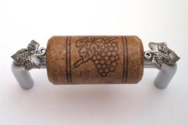 Vine Designs Brushed Chrome Cabinet Handle, expresso cork, silver leaf accents - cabinetknobsonline