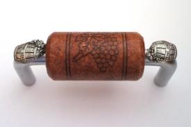 Vine Designs Brushed Chrome Cabinet Handle, mahogany cork, silver barrel accents - cabinetknobsonline