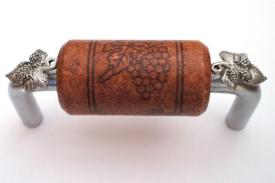 Vine Designs Brushed Chrome Cabinet Handle, mahogany cork, silver leaf accents - cabinetknobsonline