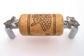 Vine Designs Brushed Chrome Cabinet Handle, oak cork, silver leaf accents - cabinetknobsonline