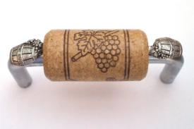 Vine Designs Brushed Chrome Cabinet Handle, walnut cork, silver barrel accents - cabinetknobsonline