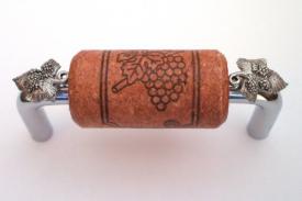 Vine Designs Chrome Cabinet Handle, cherry cork, silver leaf accents - cabinetknobsonline