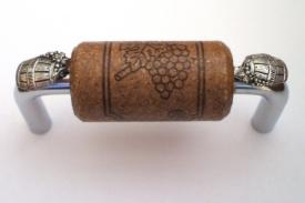 Vine Designs Chrome Cabinet Handle, espresso cork, silver barrel accents - cabinetknobsonline