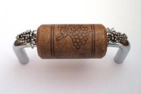 Vine Designs Chrome Cabinet Handle, espresso cork, silver grapes accents - cabinetknobsonline