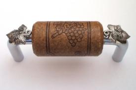 Vine Designs Chrome Cabinet Handle, espresso cork, silver leaf accents - cabinetknobsonline