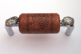 Vine Designs Chrome Cabinet Handle, mahogany cork, silver barrel accents - cabinetknobsonline